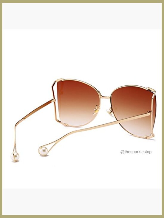 Oversized Semi Rimless Sunglasses Metal Frame Pearl Design Retro main image 6
